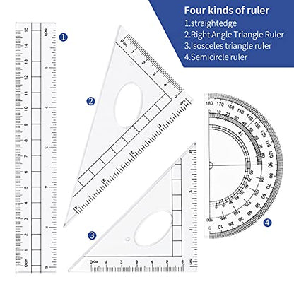 Vobou Math Geometry Kit Sets 10 Piece Student Supplies with Shatterproof Storage Box,Includes Rulers,Protractor,Compass,Eraser,Pencil Sharpener,Lead Refills,Pencil,for Drafting（Navy Blue） - color: Navy Blue