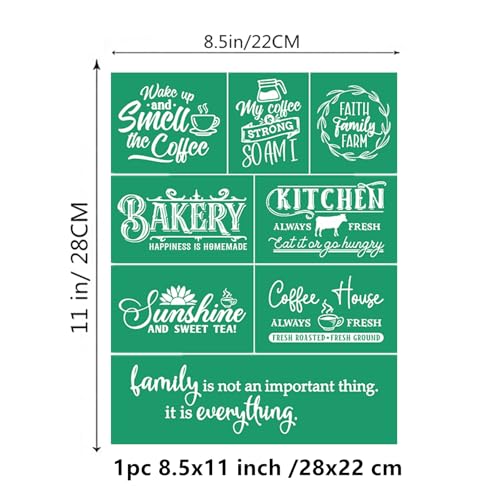 JAJADO Farmhouse Kitchen Silk Screen Stencil Reusable Self Adhesive Stencil, Coffee Quotes Homemade Bakery Farmhouse Sign Making Burning Stencils for Painting On Wood/Ceramic/Fabric Art Craft 8.5x11“ - color: 1pc Bakery Coffee Family 8.5x11in