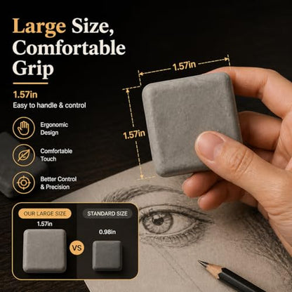 Kneaded Eraser, Erasers for Artists, Art Supplies, Flexible Foam Moldable Drawing Eraser, Reusable Absorbent Sketching Pencil Eraser, Blending Stump Tool for Painting Sketch Creation（2 Pack,Grey）