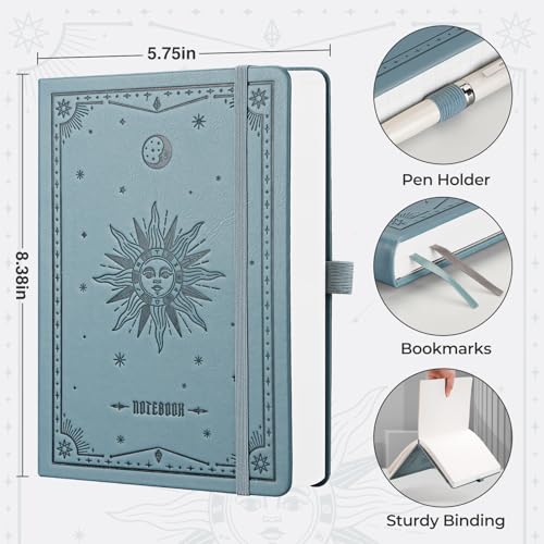 EMSHOI Dotted Journal Notebook, 320 Pages, A5 Small 5.75"x8.38", PU Leather Hardcover, 100 GSM Thick Paper, 5mm Dot Grid Notebook for Journaling, Planning, Drawing, Writing, Gray Blue - color: GrayBlue, size: A5 Dotted