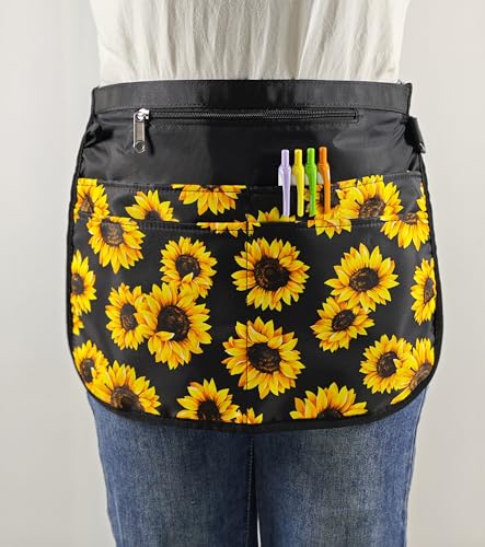 Waterproof Server Apron for Women with 5 Pockets,Quickly Put on and Take off Waitress Aprons,Work Apron for Bartender Barista - color: Sunflower