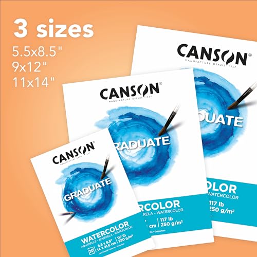 Canson Graduate Watercolor Pad, Foldover, 9x12 inch, 20 Sheets | Artist Paper for Adults and Students - Painting, Gouache, Mixed Media and Ink (Pack of 12) - size: 9x12 inch (Pack of 12)