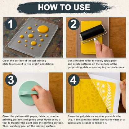 DINGSEN Gel Printing Plate Kit, Complete Printmaking Set with 5” X7” Gel Plate, Brayer, Watercolor Paints, A5 Printmaking Paper, and Essential Tools for Mixed Media Art, Monoprinting, Card Making