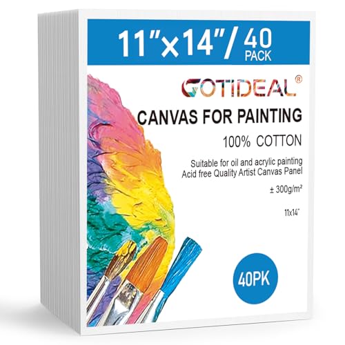 GOTIDEAL Bulk Canvases for Painting, 11x14 inch Value Pack of 20, Gesso Primed White Blank Canvas Boards - 100% Cotton Art Supplies Canvas Panel for Acrylic Paint, Pouring, Oil Paint, Gouache - size: 11x14 inch