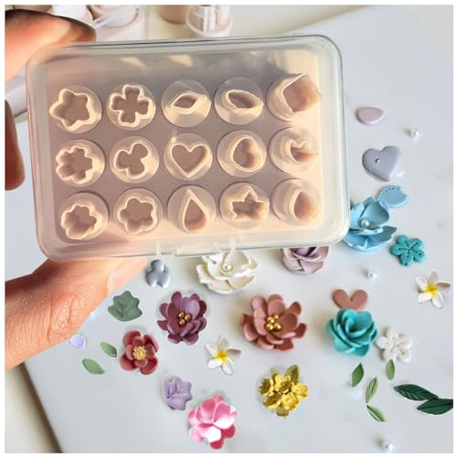 Mini Polymer Clay Cutters 15 Shapes Flower Petal Leaf Shapes Cutters for Earrings Making