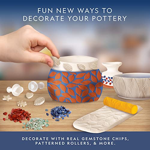 Blue Marble National Geographic Pottery Wheel Refill Kit – 2 lbs. Air Dry Clay, 30 Pottery Tools & Accessories, Gemstone Chips, Sculpting Clay Tools, 7 Paints & More, Great Craft Kit for Kids