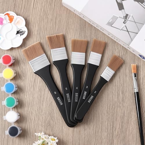 5Pcs Wide Flat Paint Brushes, Acrylic Craft Paint Brushes, Soft Assorted Sized Craft Brushes, Nylon Chip Brushes, Varnish Brush Art Paintbrush Sets for Oil Canvas Gesso