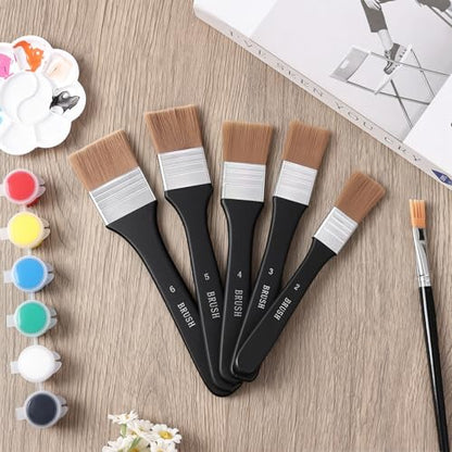 5Pcs Wide Flat Paint Brushes, Acrylic Craft Paint Brushes, Soft Assorted Sized Craft Brushes, Nylon Chip Brushes, Varnish Brush Art Paintbrush Sets for Oil Canvas Gesso