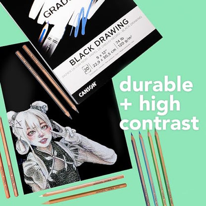 Canson Graduate Black Drawing Pad, Foldover, 11x14 inch, 20 Sheets | Artist Paper for Adults and Students - Drawing, Sketching and Art Journaling - color: Black Paper, size: 11x14 inch