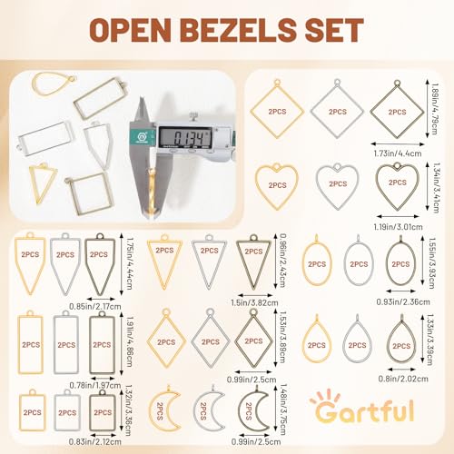 Gartful Open Bezels for Resin Jewelry Making, Hollow Frame Pendants with Jump Rings, Craft Bezels for Necklace, Earrings - style: 10 Styles - 60PCS