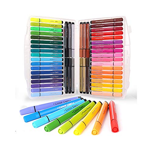 SAYEEC Washable Marker Coloring Pens Set, 48 Assorted Colors Drawing Pens, Medium Point Art Watercolor Marker Set with Storage Case for Adult Coloring Books Calligraphy Sketching - color: 48 Assoerted colors