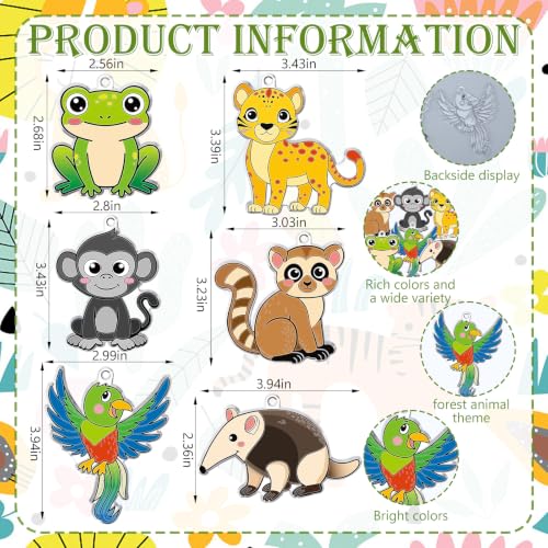 WinnerWhy 30 Sets VBS Rainforest Animal Suncatcher Craft Kit, DIY Jungle Sun Catchers Bulk Paint Your Own Window Art Ornaments for Adult Home Birthday Activity Party Decor - style: Rainforest