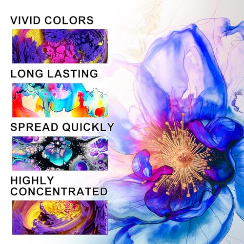 Alcohol Ink Set - 60 Bottles Concentrated Alcohol-Based Ink for Epoxy Resin Art, Tumbler Making, Fluid Painting on Glass, Ceramic & Leather, 0.34 fl oz Each