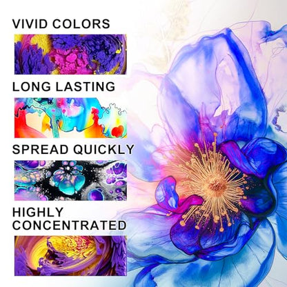 Alcohol Ink Set - 60 Bottles Concentrated Alcohol-Based Ink for Epoxy Resin Art, Tumbler Making, Fluid Painting on Glass, Ceramic & Leather, 0.34 fl oz Each