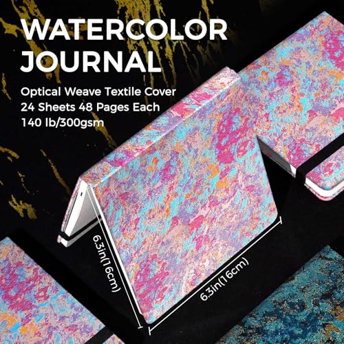 Funto Watercolor Journal, 6.3x6.3, 24 Sheets, 100% Cotton Cold Press, 300gsm/140lb, Inner Paper Pocket, Art Supplies for Mixed Media - color: Gilded Lilac