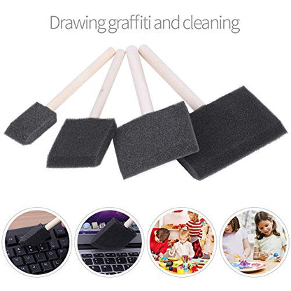 4Pcs Painting Sponge Brushes Foam Brush Set Painting Cleaning Tool Assorted Sized Brushes Drawing Cleaning Brush with Wooden Handle for Painting Dust Cleaning
