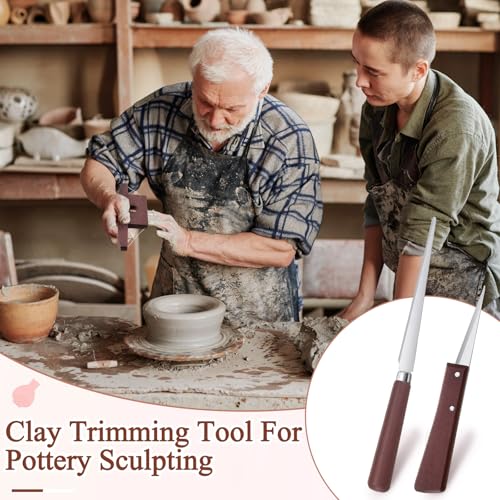 Amylove 3 Pieces Pottery Tools Cutting Clay Trimming Tool Includes Wood and Wire Bevel Cutter Fettling Knife for Pottery and Ceramics and Sculpting (Reddish Brown) - color: Reddish Brown