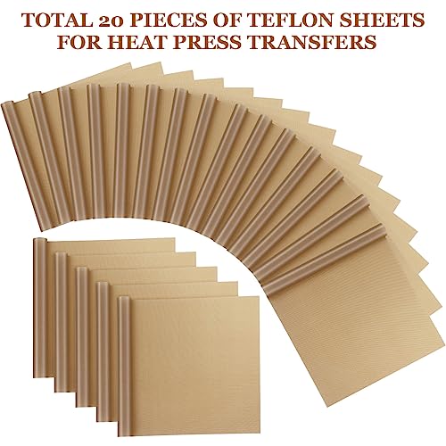 Selizo 20 Pack Teflon Sheet for Heat Press, Heat Transfer Press Cover Paper Heat Resistant Transfer Protector Mats for Cricut Iron HTV Vinyl, Sublimation, Baking and Craft - color: 20 Pack