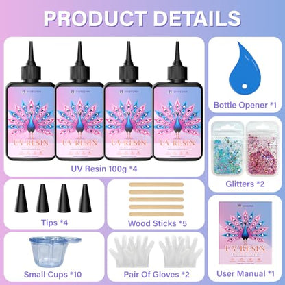 UV Resin 400 Grams Crystal Clear Hard Type Fast Curing No Yellowing Low Odor for Art Craft Coating Jewelry Making
