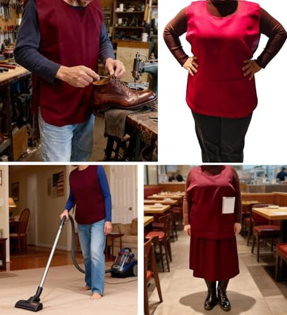 Large Smock Cobbler Apron for Men & Women, Adjustable Side Ties & 2 Pockets - color: Wine Red+green