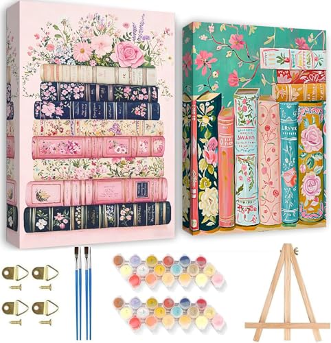 KYOQFVN 2 Pack Paint by Numbers for Adults with Framed Canvas - with Wooden Easel, Flowers Adult Paint by Number Kits on Canvas, DIY Acrylic Oil Painting by Numbers for Home Wall Decor 8X12 Inch - color: BKH2588+BKH2589-US