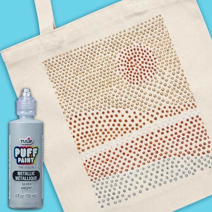 Tulip Puff Fabric Paint Metallic Finish , Permanent Craft Paint for Clothes, DIY Projects, Notoxic, 4 fl oz, Metallic Silver - color: METALLIC SILVER, size: 4 Fl Oz (Pack of 1)