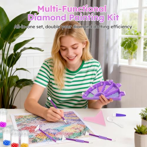 NOOEPC 14 PCS Diamond Art Kits Diamond Painting Tools 6 Squares Diamond Art Trays Painting Accessories Diamond Art Pens and Tools for Kids Adults