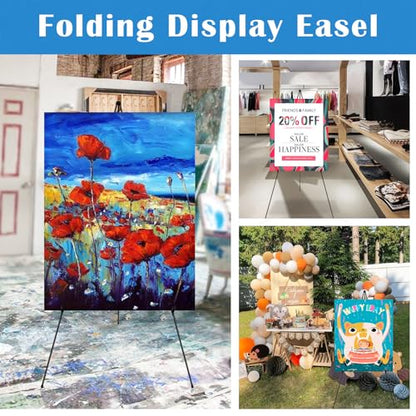 Falling in Art Display Easel Stand, 6 Pack 63" Instant Adjustable Poster Easel, Easy Folding Portable Tripod Stand for Signs, Posters, Wedding, Holds 5 lbs - style: Black 6-Pack