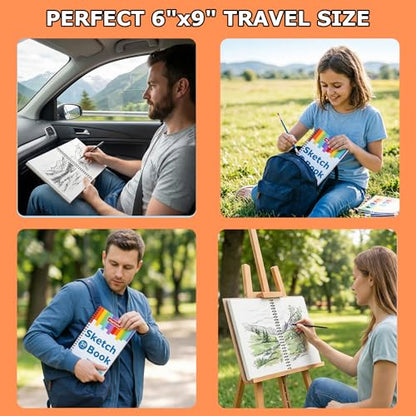 Drawing Pad for Kids, Sketch Pads 50 Sheets, 3-Pack Kids Travel Activities Spiral Bound Drawing Books Bulk 6" x 9 ", Drawing Paper for Kid 9-12 - size: 6" x 9"(Pack of 3)