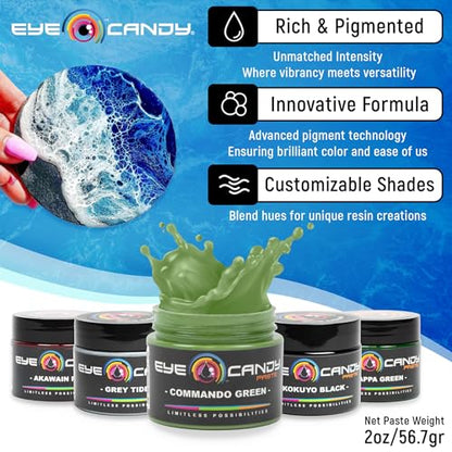 Eye Candy Resin Pigment Paste – Highly Pigmented Epoxy Color, 2 oz, Solid Non-Metallic, Mixable for Custom Shades (Commando Green) - color: Commando Green