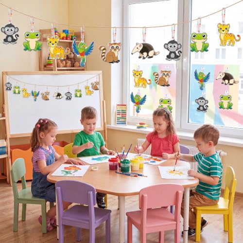 WinnerWhy 30 Sets VBS Rainforest Animal Suncatcher Craft Kit, DIY Jungle Sun Catchers Bulk Paint Your Own Window Art Ornaments for Adult Home Birthday Activity Party Decor - style: Rainforest