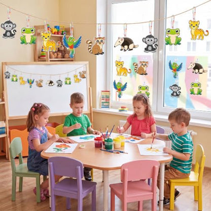 WinnerWhy 30 Sets VBS Rainforest Animal Suncatcher Craft Kit, DIY Jungle Sun Catchers Bulk Paint Your Own Window Art Ornaments for Adult Home Birthday Activity Party Decor - style: Rainforest