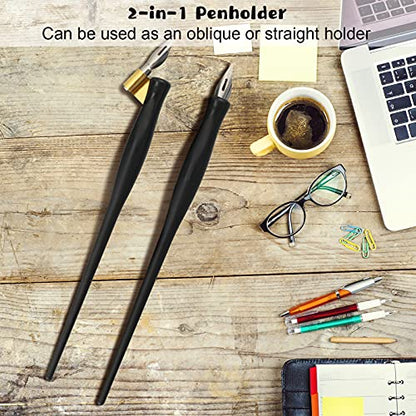 Zonon 2 Sets Oblique Calligraphy Dip Pen Set Include 2-in-1 Calligraphy Oblique Pen or Straight Holder with 8 Pcs Replacement Nibs
