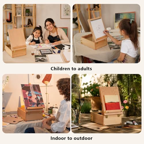 DJAR Adjustable Tabletop Sketchbox Easel for Painting, 3 Drawers Storage | Sturdy Beechwood Desktop Easel for Adults, Beginners and Artists, Portable Organizer for Painting, Sketching & Art supplies - style: Tabletop Easel