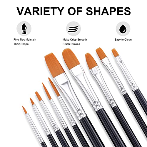 GOTIDEAL Paint Brushes,Acrylic Paint Brushes,10 Pcs Round Pointed Tip, Small Nylon Hair Brushes for Acrylic, Oil and Gouache，Body, Face Nail Art and Rock Painting, Perfect for Kids & Adult