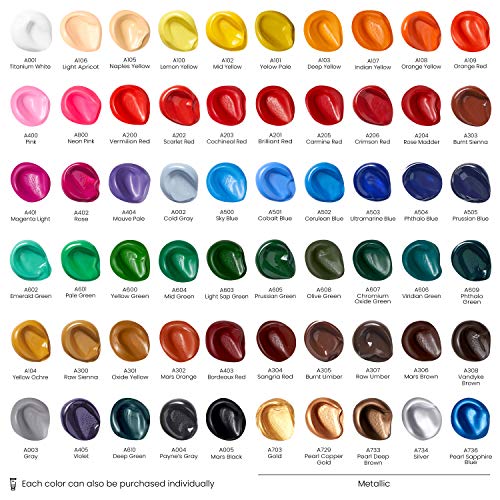 ARTEZA Acrylic Paint Set, 60 Colors in 22 ml Tubes, High-Viscosity Acrylic Paints with 5 Metallic Colors for Canvas, Wood, Paper, Mixed Media, Blending, Layering, and Texture - style: Set of 60 Colors (22 ml Tubes)