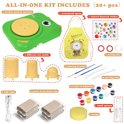 Pottery Wheel for Kids, Art Supplies Arts & Crafts Kit, Crafts Toys for Girls 6+, Pottery Studio Craft Kit with 4 Pack Air-Dry Clay,Girls Toys Birthday Christmas Gift for Kids Ages 6 7 8 9 10 11 12+ - color: Green -Dinosaur