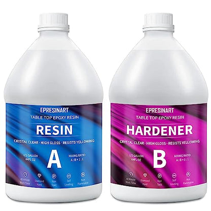 Epoxy Resin 1 Gallon Kit, Crystal Clear Epoxy Resin High Gloss, Easy Mix 1:1 Bubbles Free Art Resin for Coating and Casting, Countertop, Table Top, River Tables, Jewelry, Craft DIY, Molds - size: 1 Gallon
