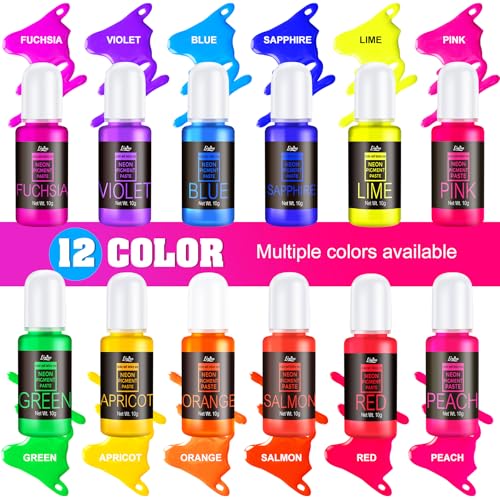 Limino Neon Pigment Paste - 12 Colors Concentrated Color Pigment for Epoxy Resin, Nail Art, Candle, Slime and Bath Bomb, Neon Resin Dye for Jewelry, Halloween Makeup, Tumblers, Coasters and Crafts