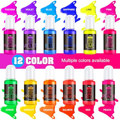 Limino Neon Pigment Paste - 12 Colors Concentrated Color Pigment for Epoxy Resin, Nail Art, Candle, Slime and Bath Bomb, Neon Resin Dye for Jewelry, Halloween Makeup, Tumblers, Coasters and Crafts
