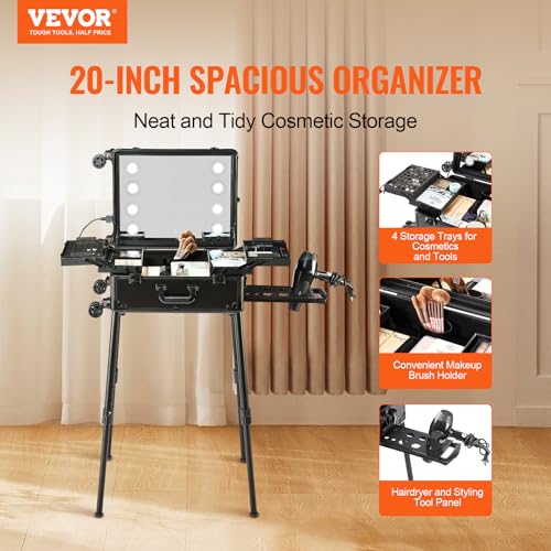 VEVOR Makeup Train Case Professional Makeup Storage Organizer Box Make Up Carrier for Women and Girls - style: Makeup Case With Stand