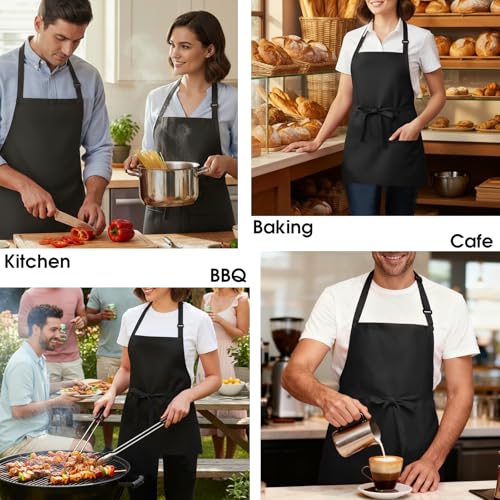 BOHARERS Kitchen Cooking Apron Unisex Adjustable chef apron with 3 pockets,2 Pack Black - color: A-02 Pack Black