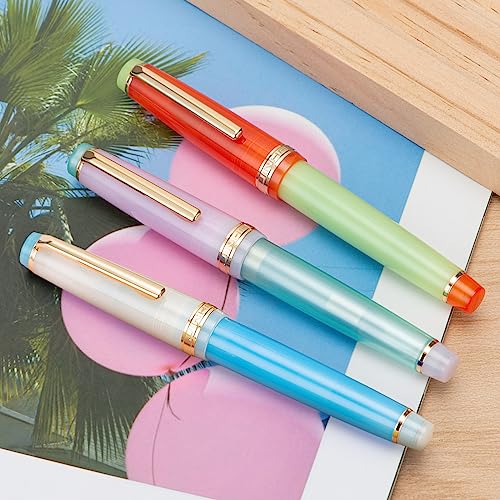 Jinhao 82 Acrylic Fountain Pen, Iridium Fine Nib with Ink Converter, Macaron Aqua Blue Contrast Color Classic Design Smooth Writing Pen (Gold Trim) - color: Aqua Blue, style: Fine (0.5 mm)