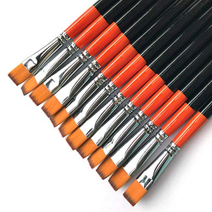 1/2 Inch Flat Bright Paint Brush, Pack of 12, Premium Quality Synthetic Hair for Acrylic Watercolor Oil Gouache Painting by Students, Professionals and Artists - size: 0.5 Inch Flat (12 PCS)