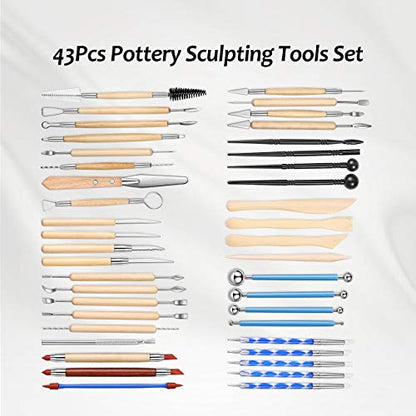 ISSEVE Pottery Clay Sculpting Tools 43Pcs Double Sided Ceramic Clay Carving Tool Set with Carrying Case Bag for Beginners Professionals School Student Pottery Modeling Smoothing - color: Brown Bag