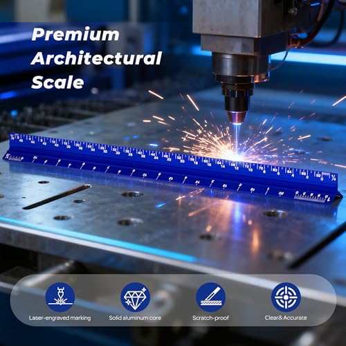 Nicpro 16PCS Drafting Tools with 12‘’ Aluminum Architectural Scale Ruler, Mechanical Pencils 0.5, 0.7, 0.9 & 2mm, Lead Refills, 2 Pack Graph Paper, Geometry Drawing Kit for Engineers Students Design