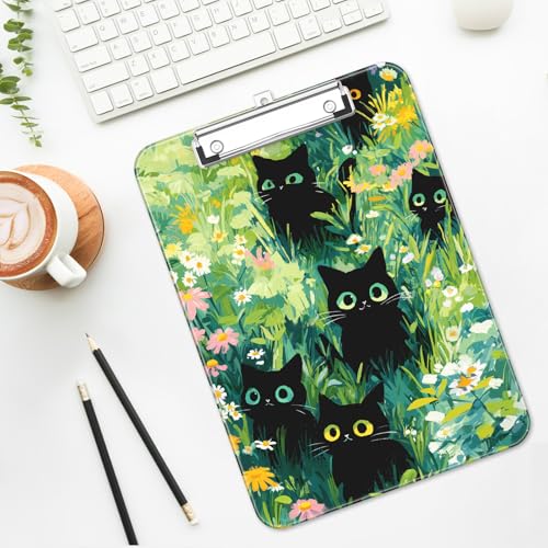 Plastic Cute Clipboard Low-Profile Metal Clip, A4 Letter Size 9 x 12.5 in, 8.5 x 11 Paper Clip Board for Teachers, Nurses, Classroom,Cute Black Cats - color: Cute Black Cats