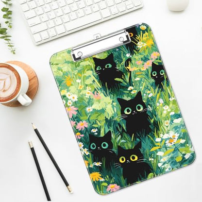 Plastic Cute Clipboard Low-Profile Metal Clip, A4 Letter Size 9 x 12.5 in, 8.5 x 11 Paper Clip Board for Teachers, Nurses, Classroom,Cute Black Cats - color: Cute Black Cats