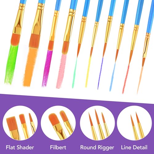 AROIC Acrylic Paint Brush Set, 12pack/120pcs Nylon Hair Paint Brushes, for Oil Painting Rock Body Painting, Artist Amateur Craft Paint Brushes Supplies, Children Adult Painting Small Paint Brush Set. - color: Blue, size: 120pcs