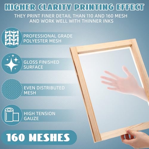 CroBlissful 8 Pcs Wood Silk Screen Printing Frames for Beginners 10 x 14 Inch Clear Precise Screens, High Tension Nylon Mesh, 0.87 Inch Thickened Frame for T Shirts DIY Screen Printing(160 Mesh) - style: 160 Mesh